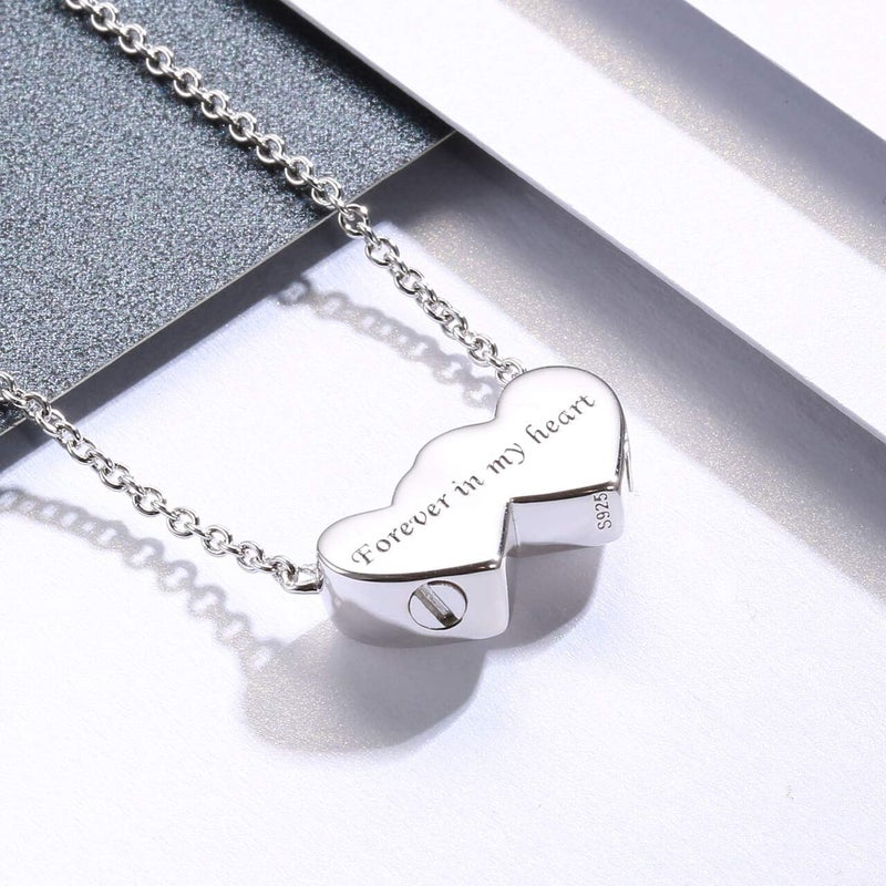 MANBU Sterling Silver Urn Ash Necklace Bracelet Holds Two - Forever in My Heart Cremation Pendant Women Memorial Jewelry Bereavement Keepsake Gift for Loss of Loved Ones (necklace) - Image 4